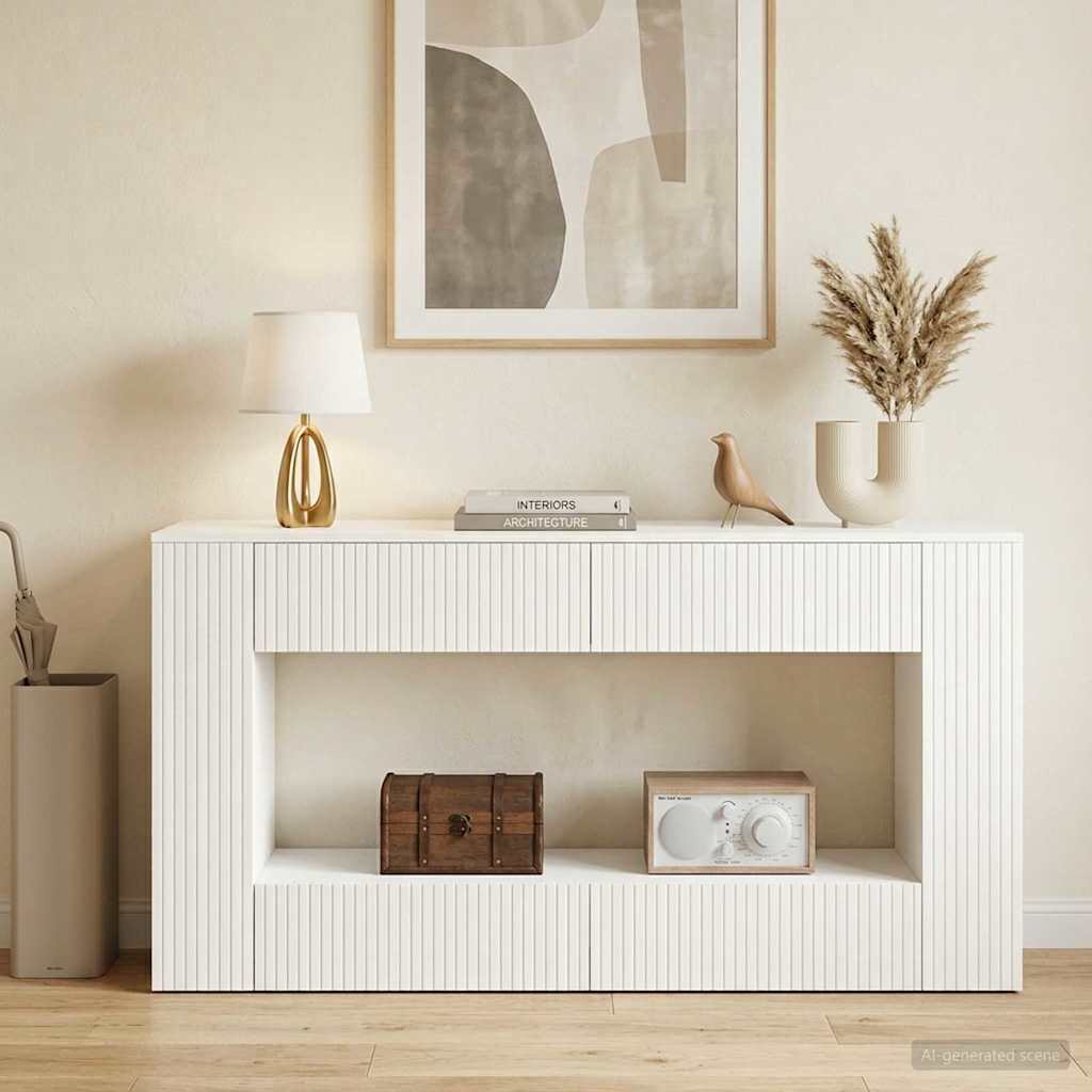 Konsolbord Stribet Hvid 155 x 29 x 74 cm Konstrueret træ
