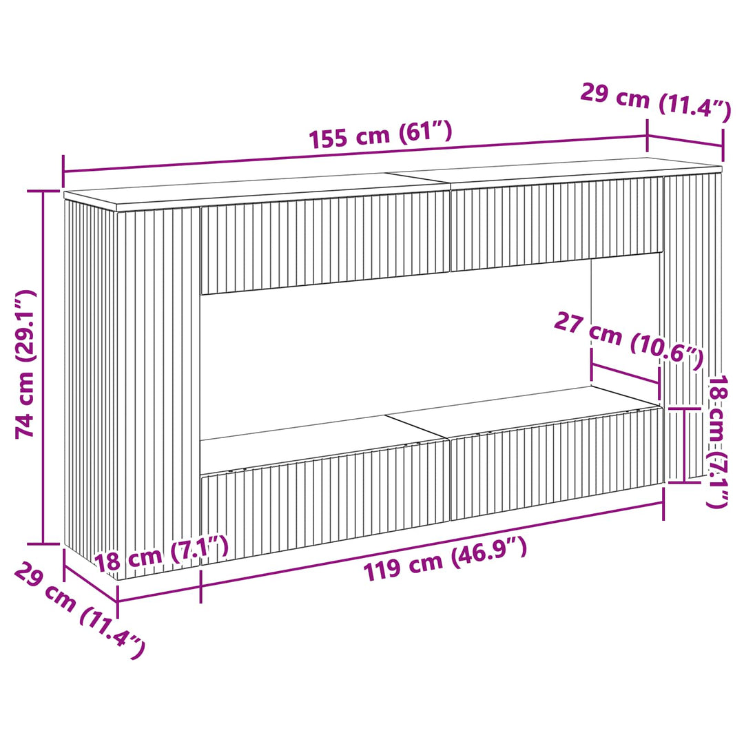 Konsolbord Røget Eg 155 x 29 x 74 cm Konstrueret træ