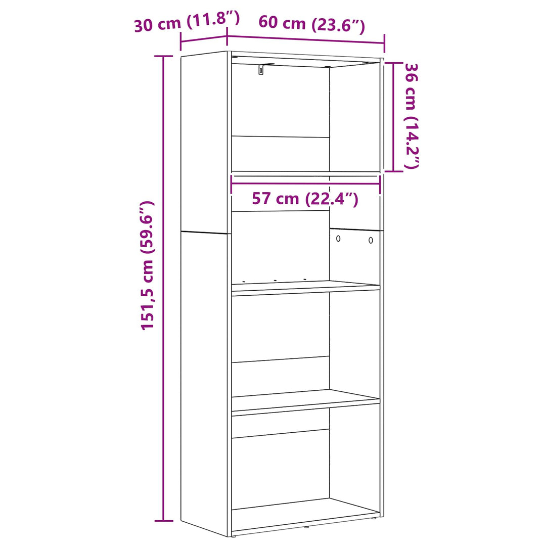 Selvstående boghylde Sort eg 60 x 30 x 151,5 cm Konstrueret træ