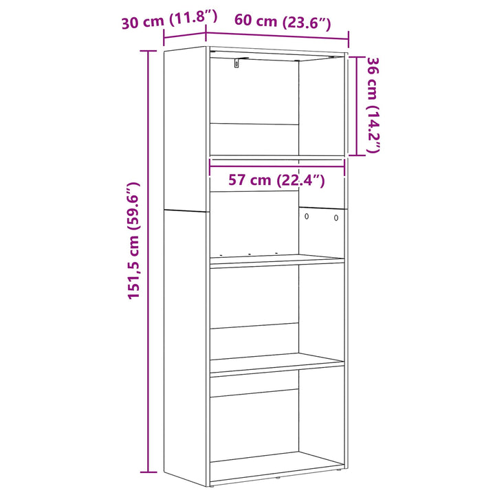 Selvstående boghylde Sort eg 60 x 30 x 151,5 cm Konstrueret træ