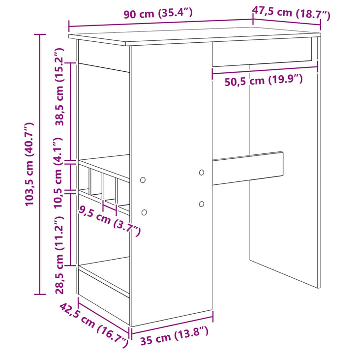 Barbord 90 x 47,5 x 103,5 cm Konstrueret træ Sort eg