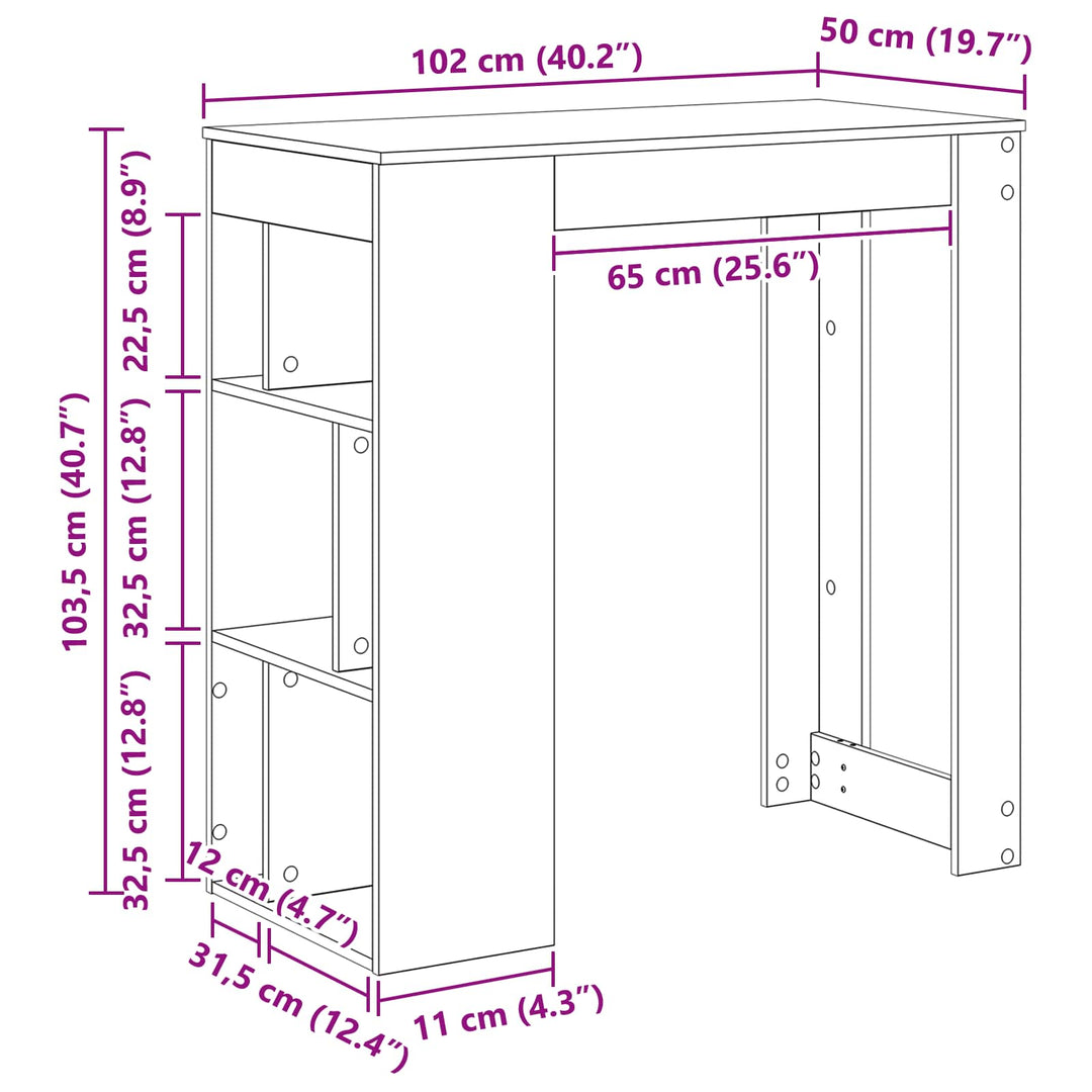 Barbord 102 x 50 x 103,5 cm Konstrueret træ Sort eg Rektangulær