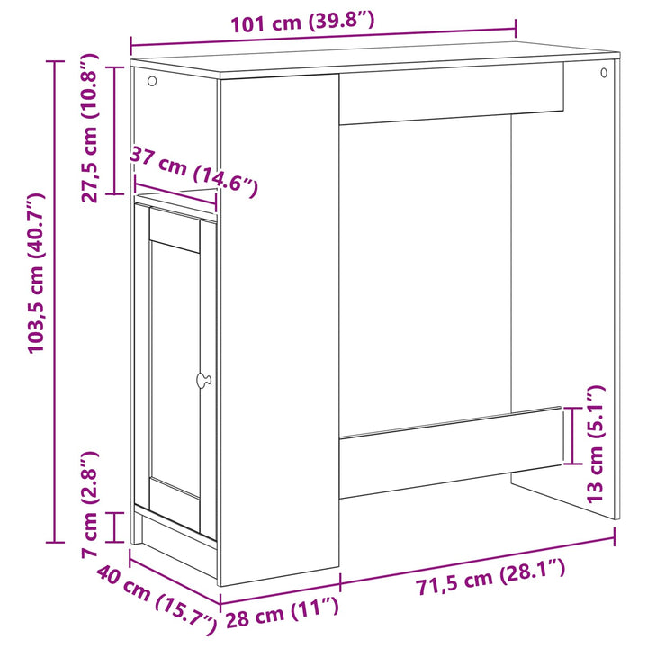 Barbord med hylde Sort eg 101 x 40 x 103,5 cm Konstrueret træ