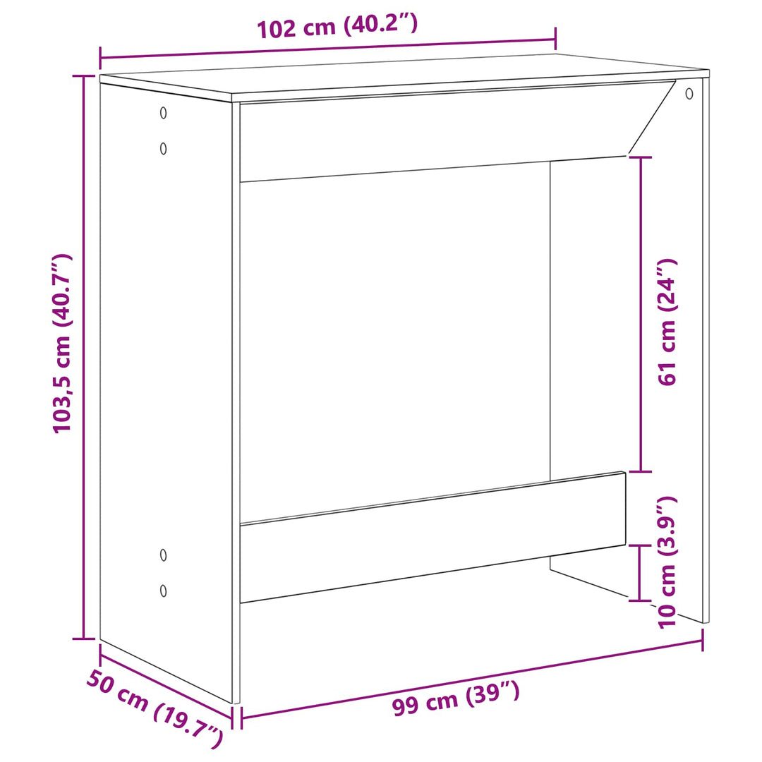 Barbord 102 x 50 x 103,5 cm Konstrueret træ Sort eg Rektangulær