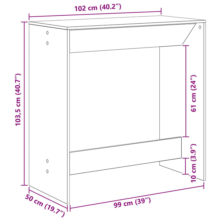 Barbord 102 x 50 x 103,5 cm Konstrueret træ Sort eg Rektangulær