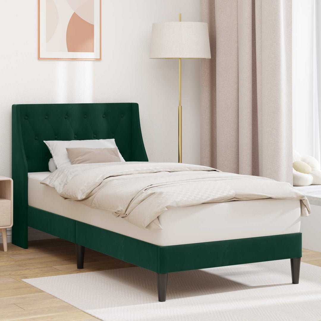 Sengestel med hovedgærde Mørkegrøn 80 x 200 cm Fløjl