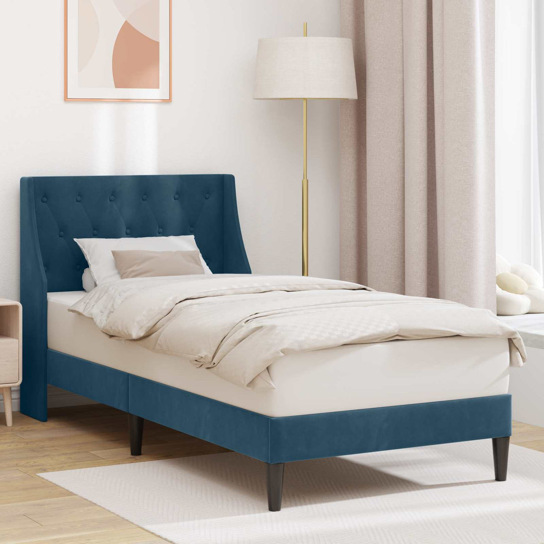 Sengestel med hovedgærde Blå 90 x 200 cm Fløjl