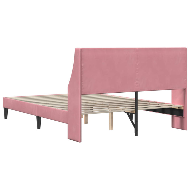 Sengestel med hovedgærde Lyserød 140 x 190 cm Fløjl