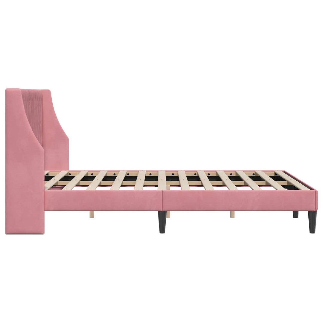 Sengestel med hovedgærde Lyserød 140 x 190 cm Fløjl