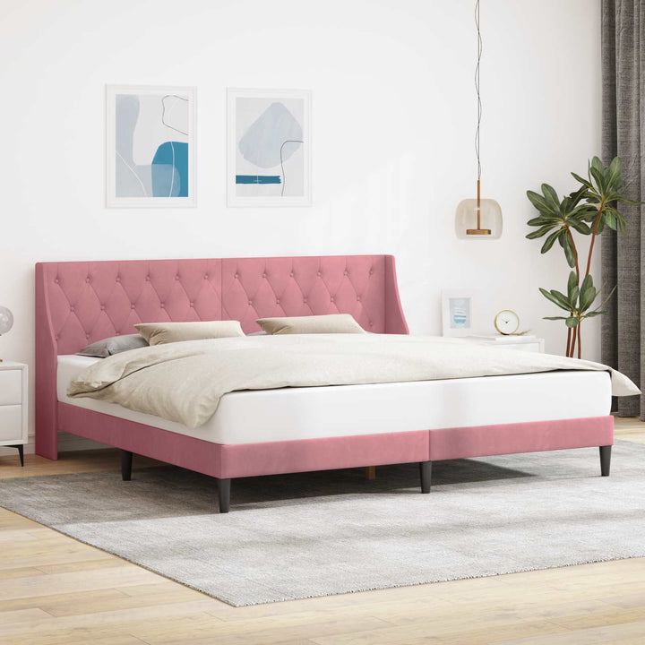 Sengestel med hovedgærde Lyserød 200 x 200 cm Fløjl