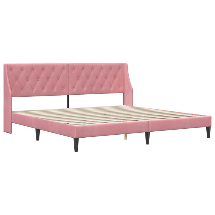 Sengestel med hovedgærde Lyserød 200 x 200 cm Fløjl