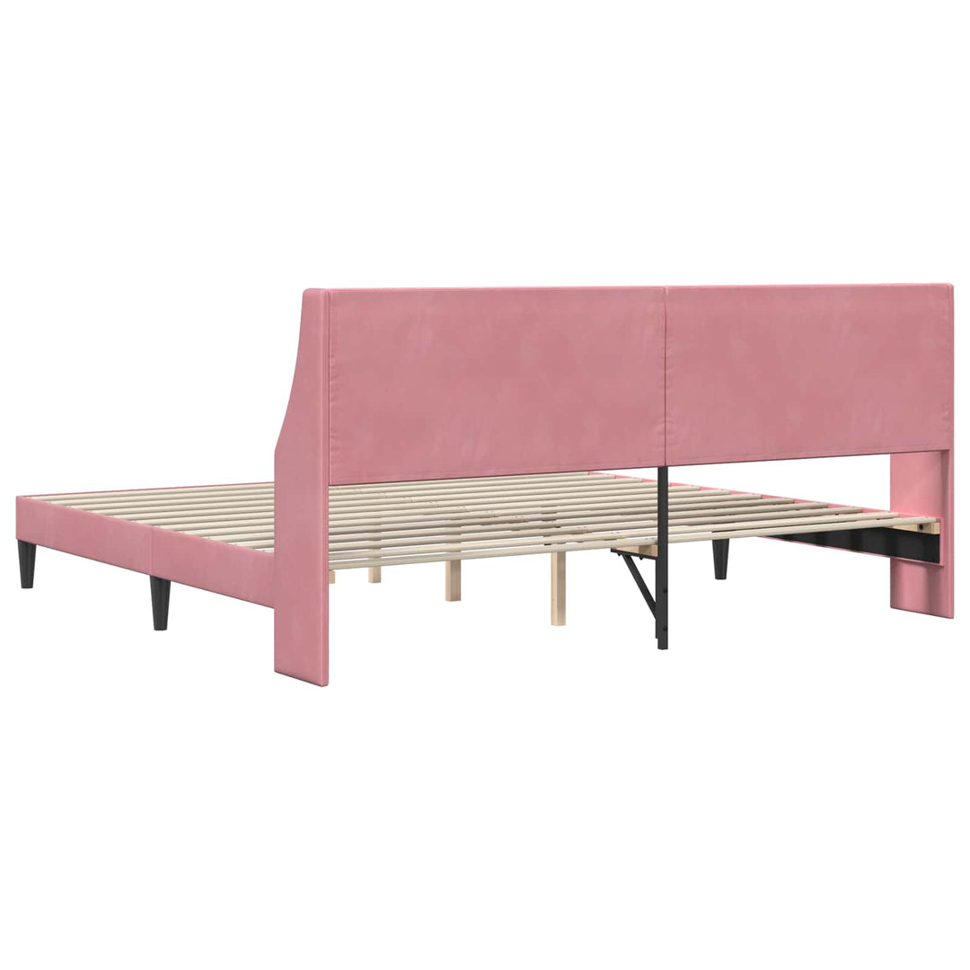 Sengestel med hovedgærde Lyserød 200 x 200 cm Fløjl