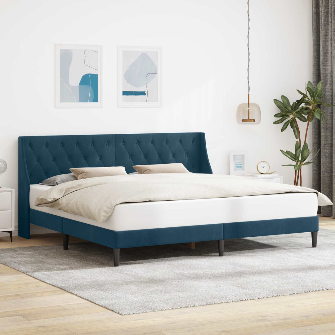 Sengestel med hovedgærde Blå 200 x 200 cm Fløjl