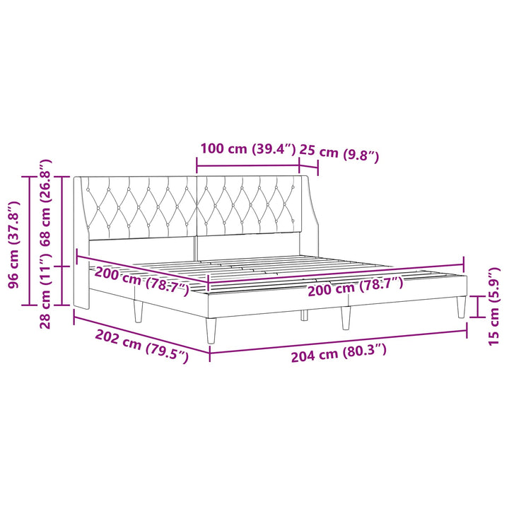 Sengestel med hovedgærde Blå 200 x 200 cm Fløjl