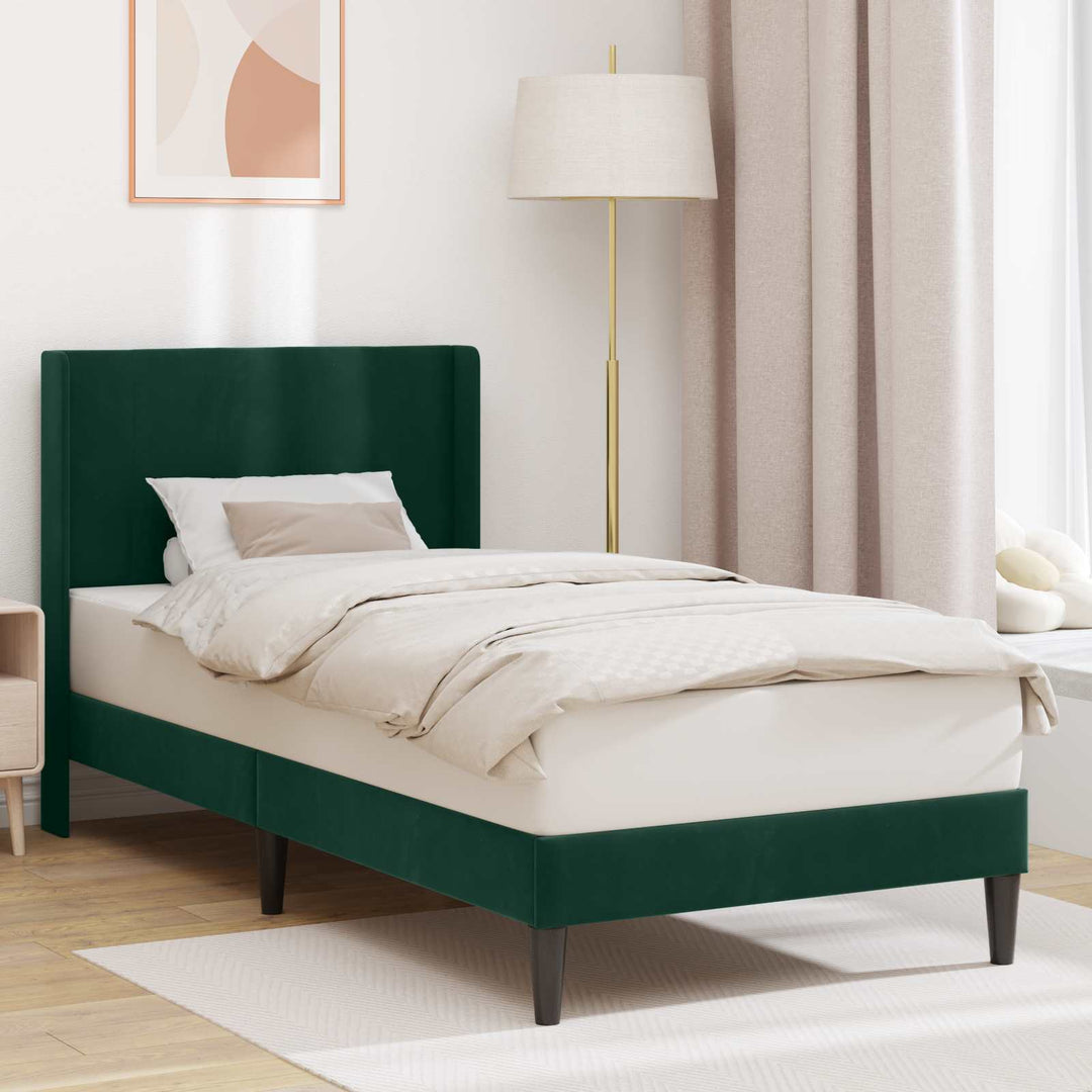 Sengestel med hovedgærde Mørkegrøn 80 x 200 cm Fløjl