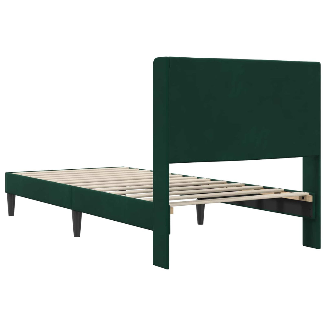 Sengestel med hovedgærde Mørkegrøn 90 x 190 cm Fløjl