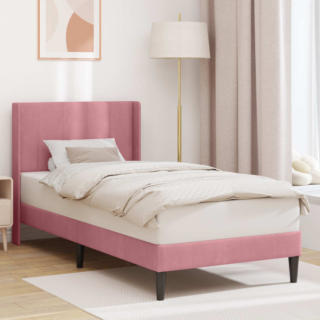 Sengestel med hovedgærde Lyserød 90 x 190 cm Fløjl