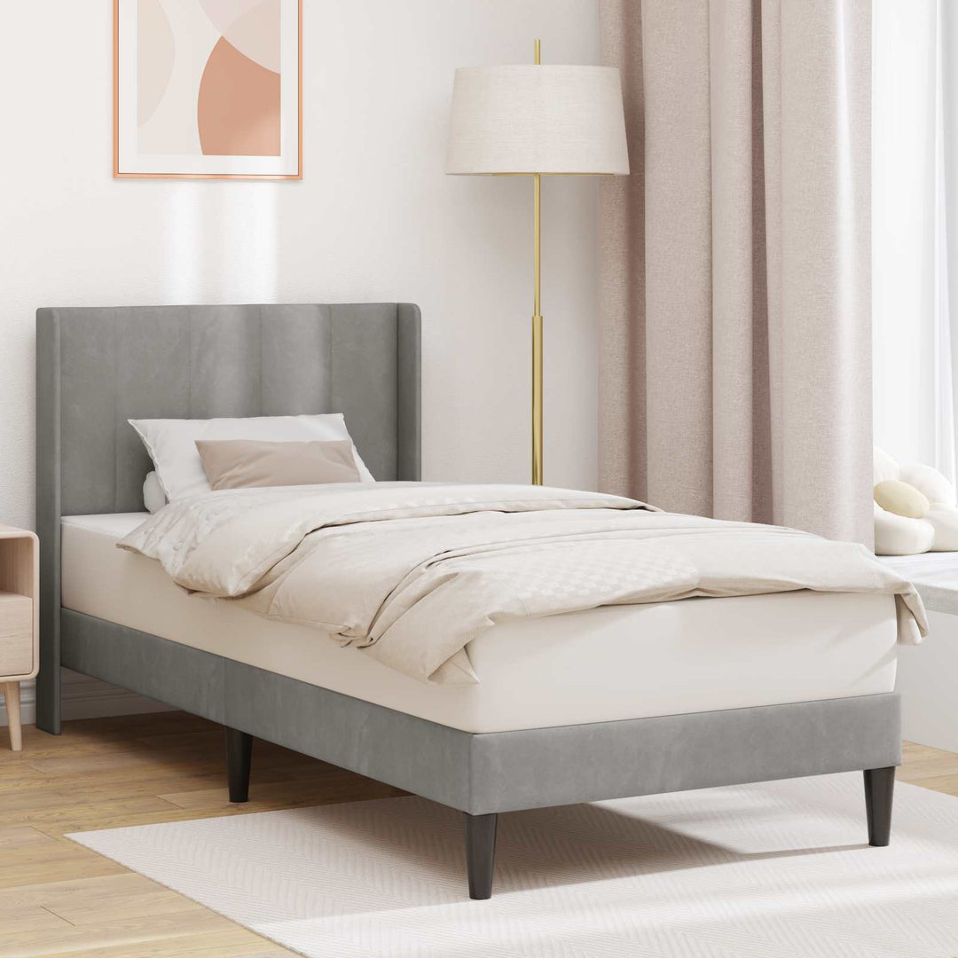 Sengestel med hovedgærde Lysegrå 90 x 200 cm Fløjl
