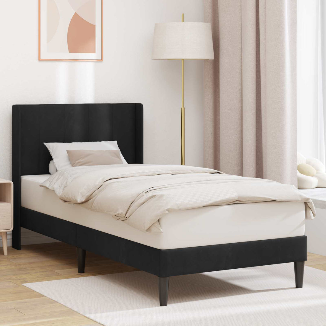 Sengestel med hovedgærde Sort 90 x 200 cm Fløjl