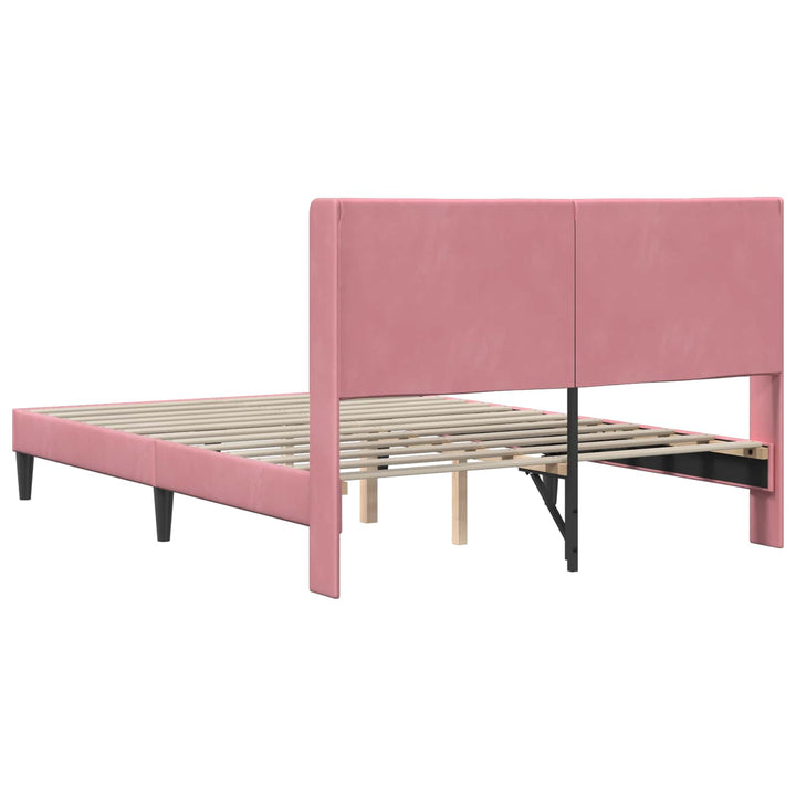 Sengestel med hovedgærde Lyserød 140 x 190 cm Fløjl