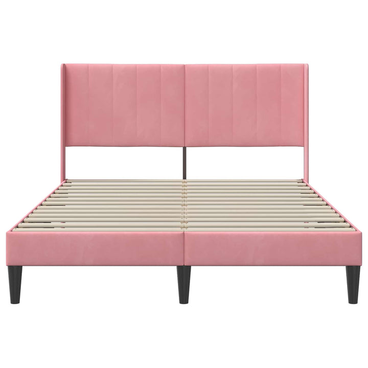 Sengestel med hovedgærde Lyserød 140 x 190 cm Fløjl