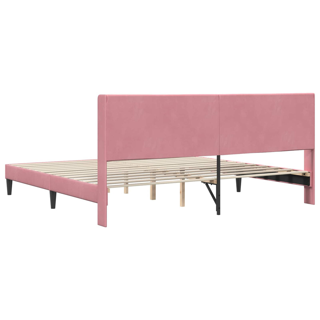Sengestel med hovedgærde Lyserød 200 x 200 cm Fløjl