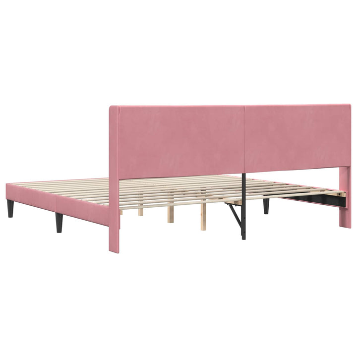 Sengestel med hovedgærde Lyserød 200 x 200 cm Fløjl
