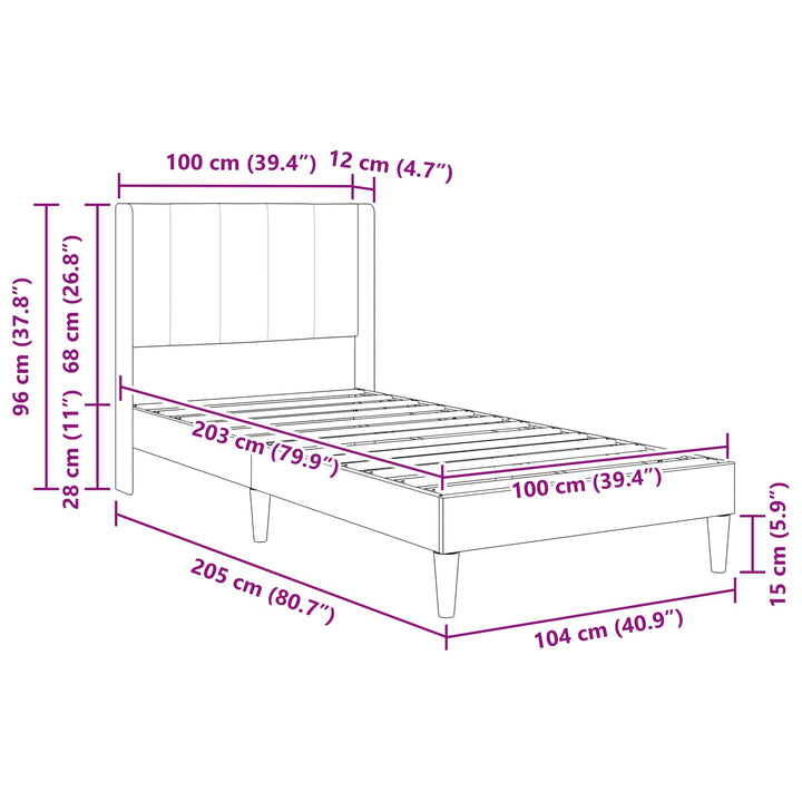 Sengestel med hovedgærde Mørkegrå 100 x 203 cm Fløjl