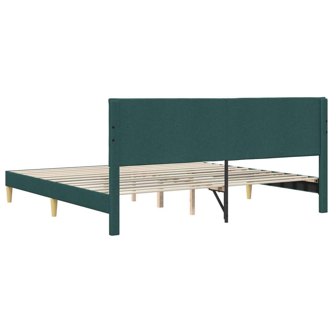 Sengestel med hovedgærde Mørkegrøn 200 x 200 cm Stof