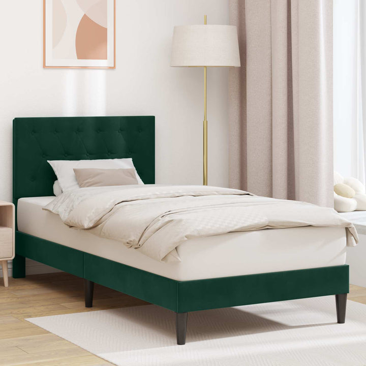 Sengestel med hovedgærde Mørkegrøn 100 x 200 cm Fløjl