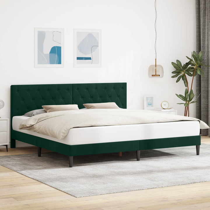 Sengestel med hovedgærde Mørkegrøn 200 x 200 cm Fløjl