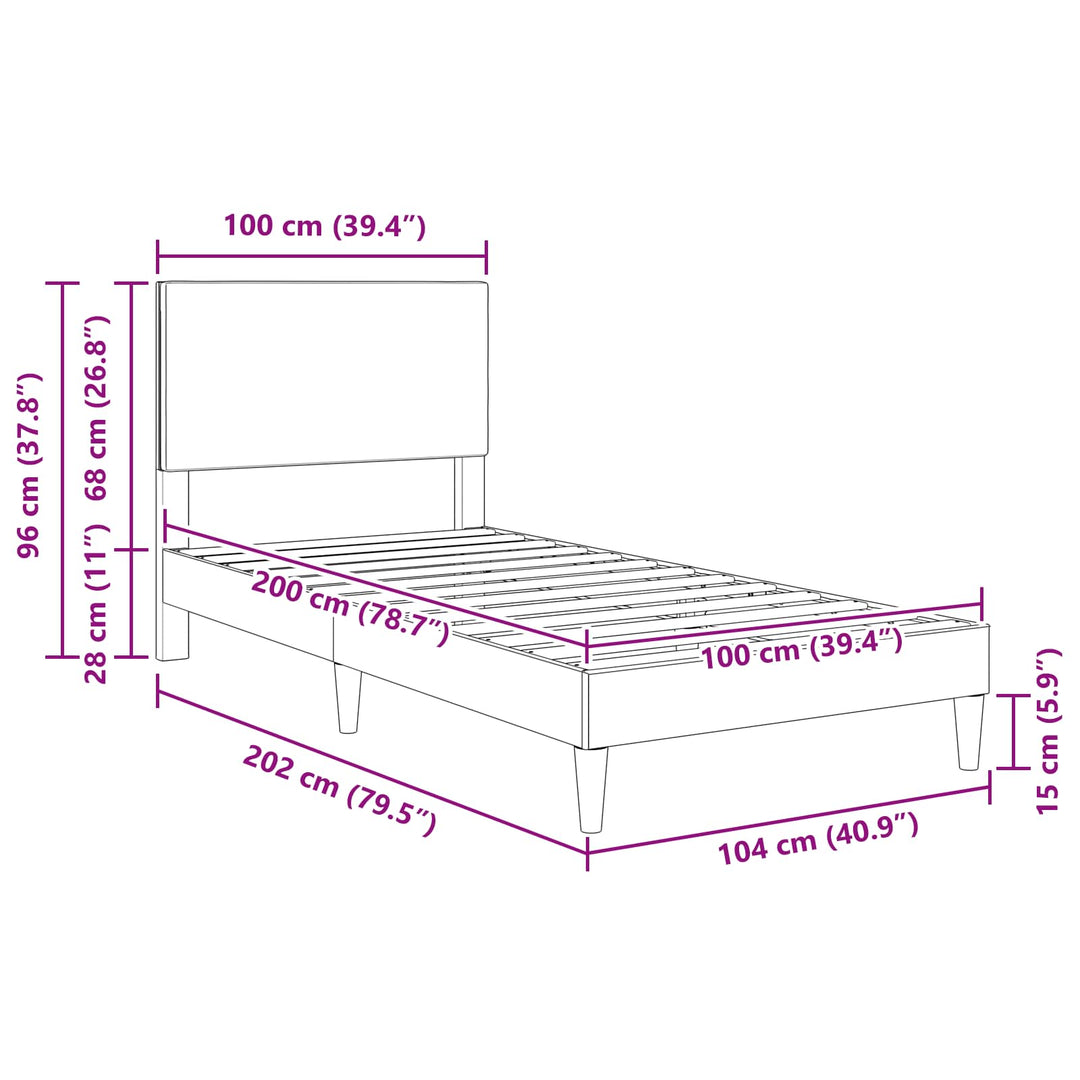 Sengestel med hovedgærde Cremefarvet 100 x 200 cm Velourstof