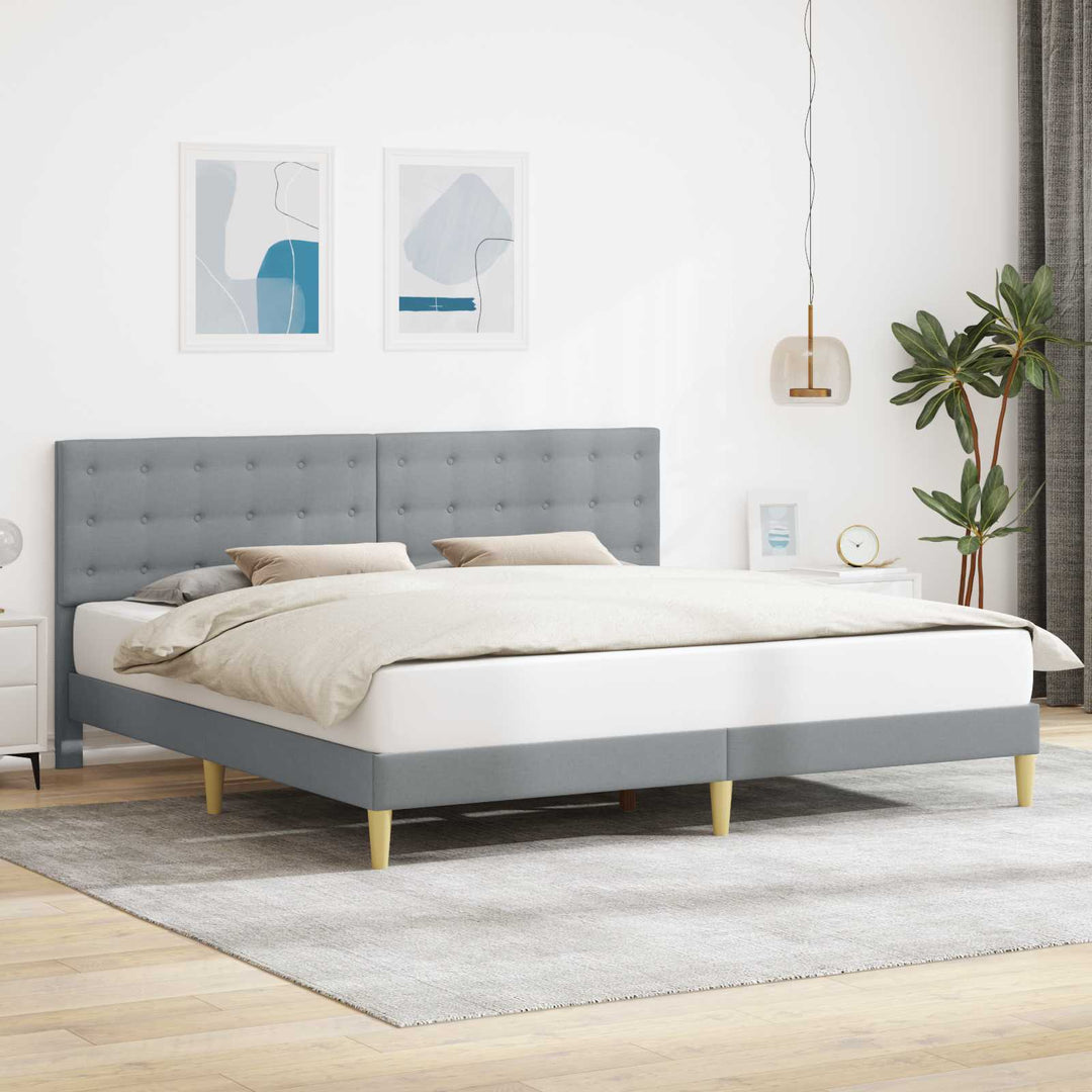 Sengestel med hovedgærde Lysegrå 200 x 200 cm Stof