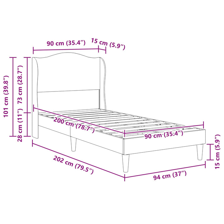 Sengestel med hovedgærde Lysegrå 90 x 200 cm Fløjl
