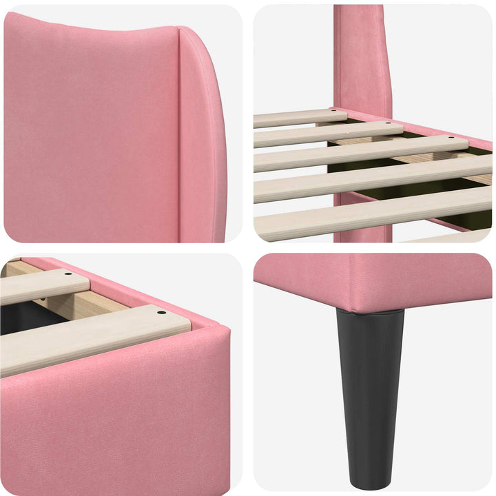 Sengestel med hovedgærde Lyserød 120 x 190 cm Fløjl