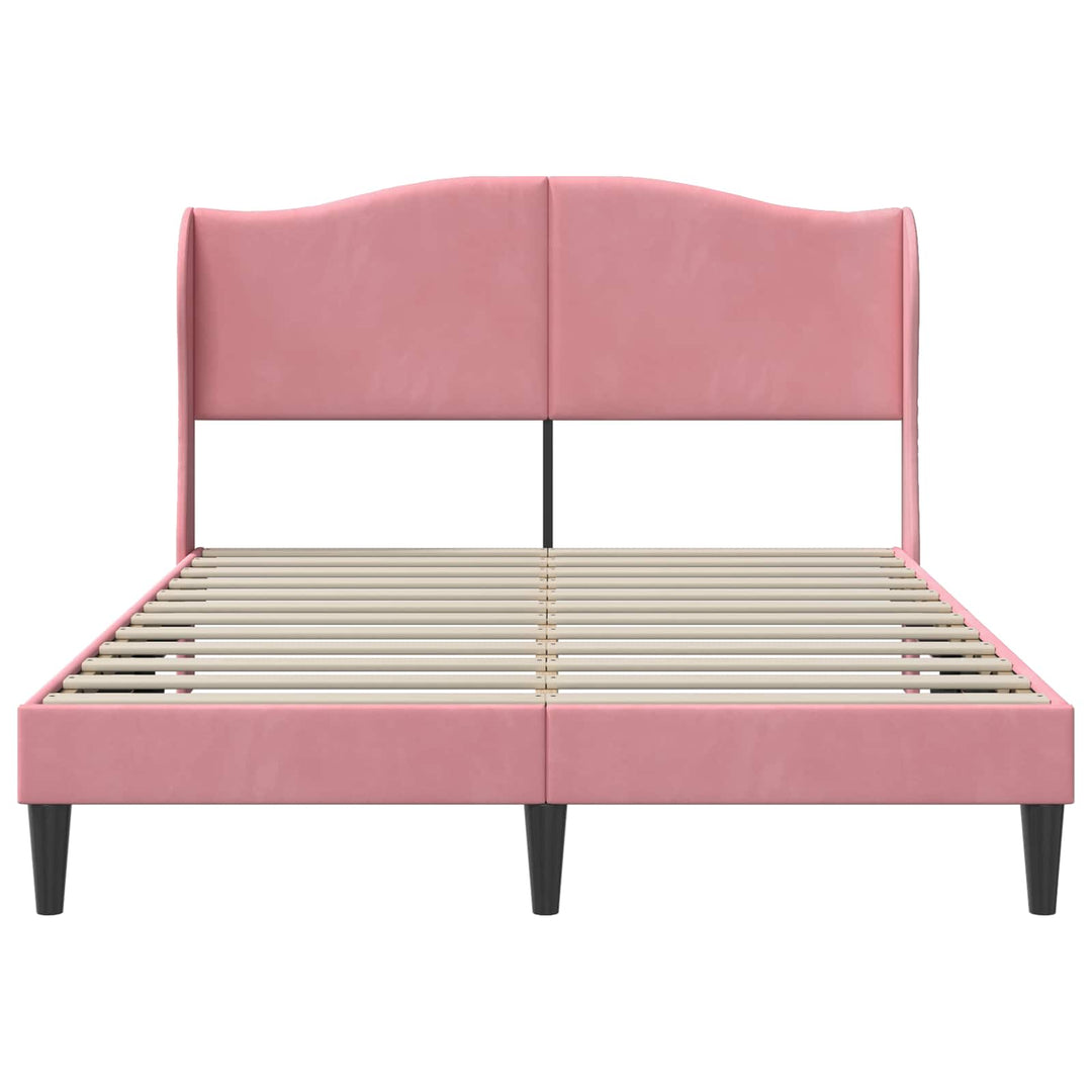 Sengestel med hovedgærde Lyserød 140 x 190 cm Fløjl