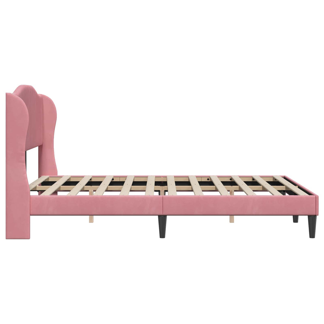 Sengestel med hovedgærde Lyserød 140 x 190 cm Fløjl