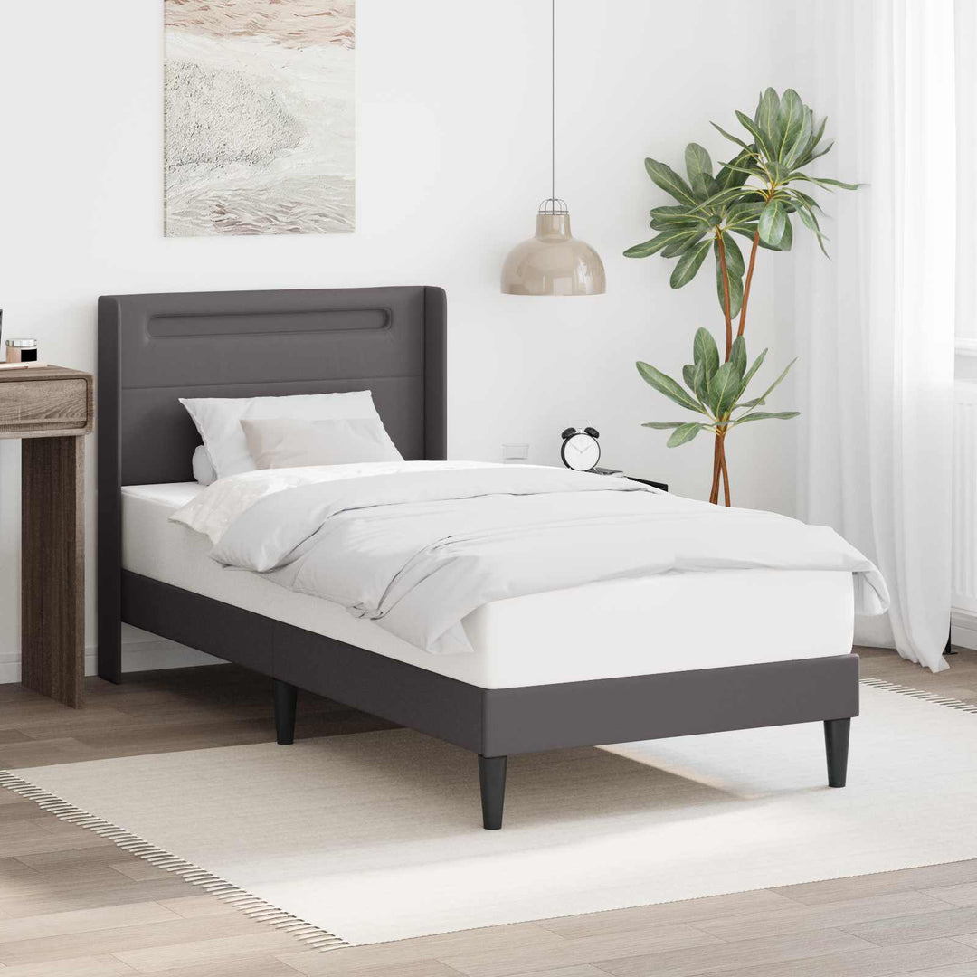 Sengestel med LED-lysstrimler Grå 90 x 190 cm Kunstlæder