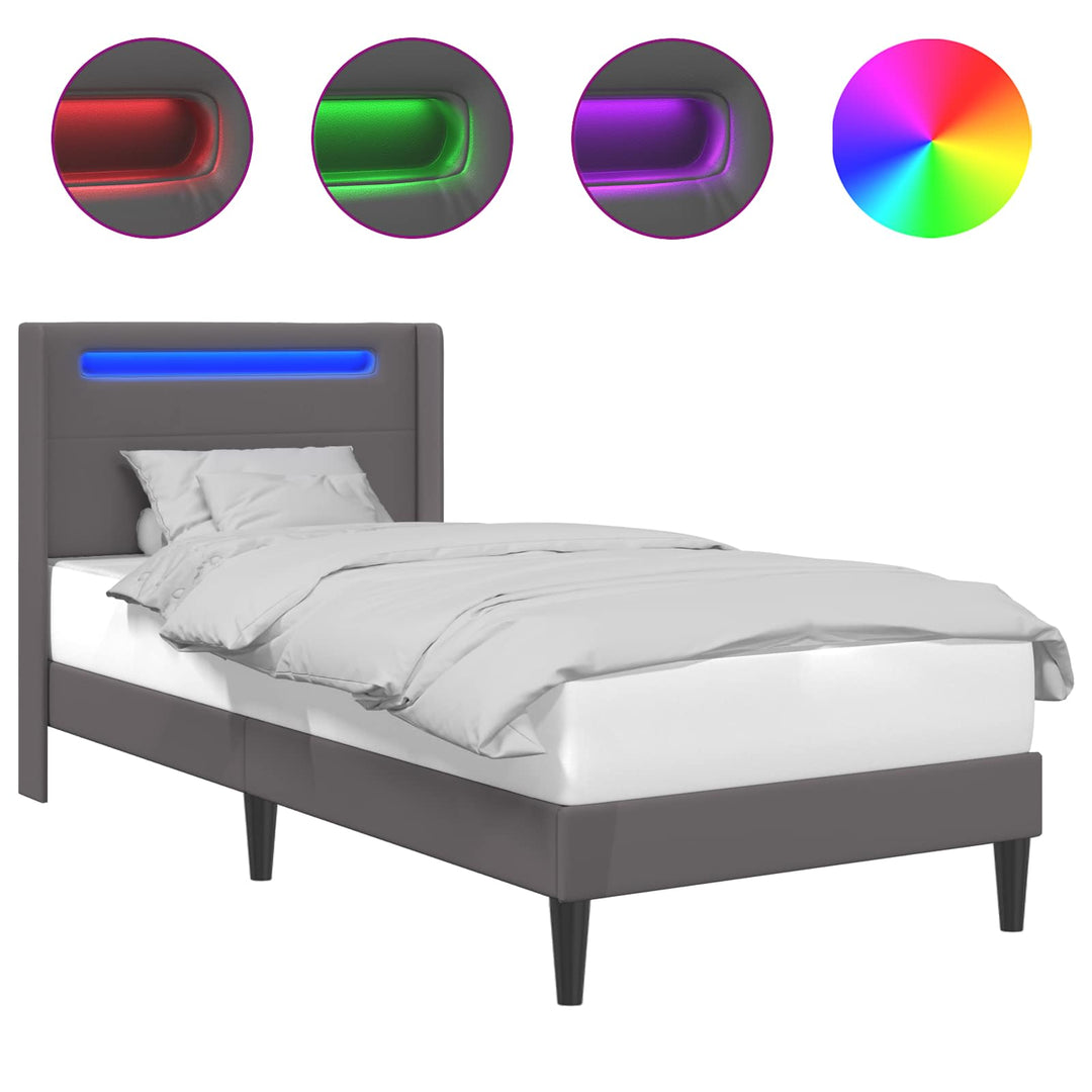 Sengestel med LED-lysstrimler Grå 90 x 190 cm Kunstlæder