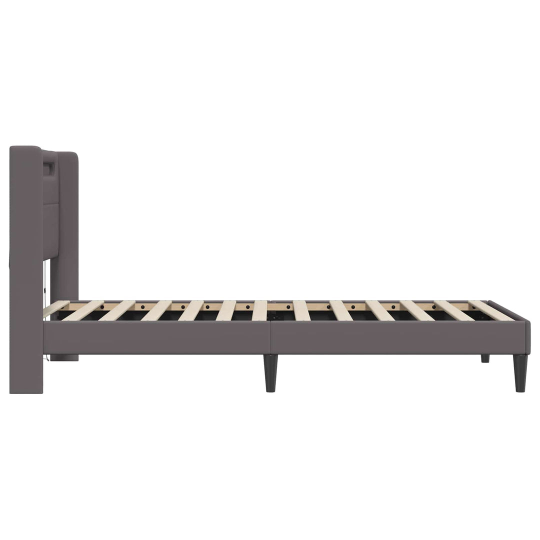 Sengestel med LED-lysstrimler Grå 90 x 190 cm Kunstlæder