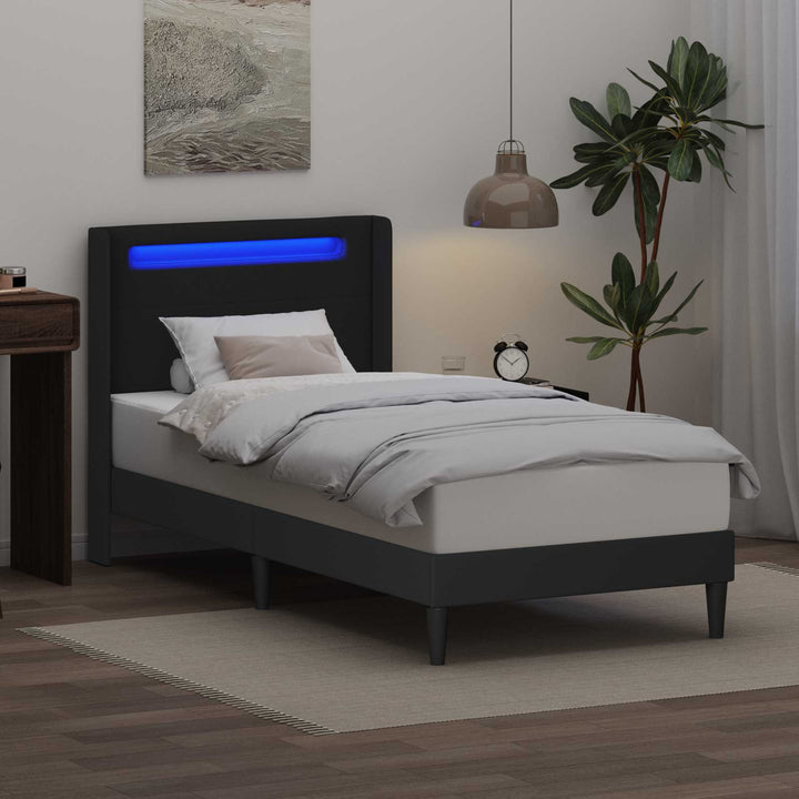 Sengestel med LED-lysstrimler Sort 90 x 190 cm Kunstlæder