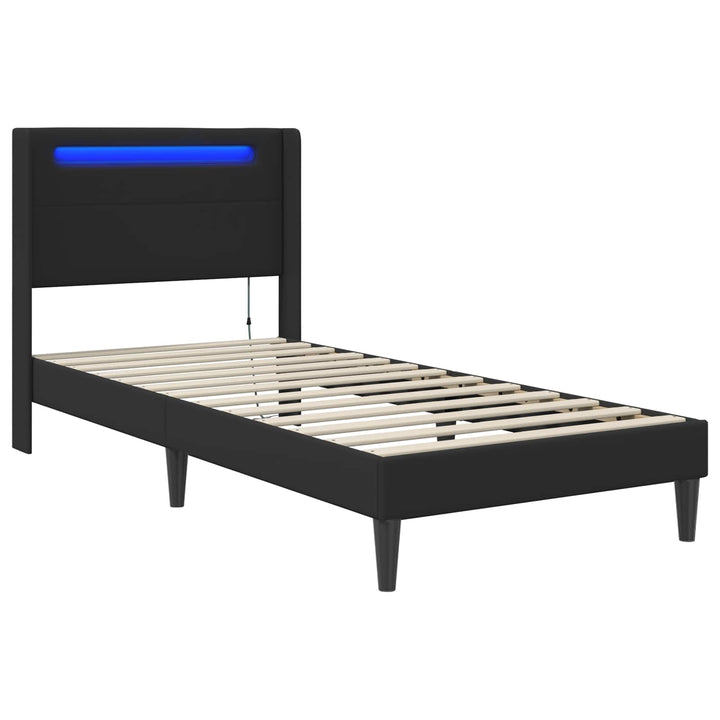 Sengestel med LED-lysstrimler Sort 90 x 190 cm Kunstlæder