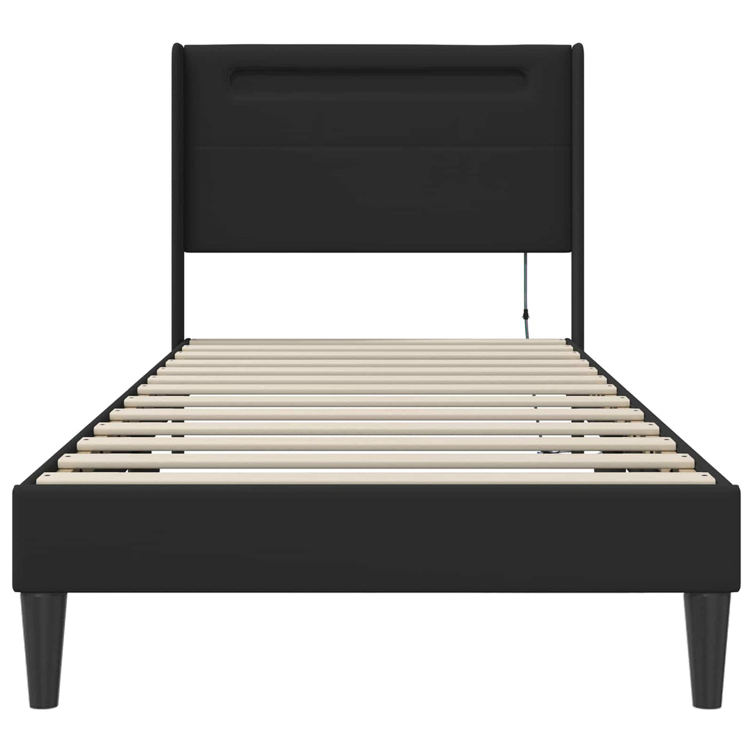 Sengestel med LED-lysstrimler Sort 90 x 190 cm Kunstlæder
