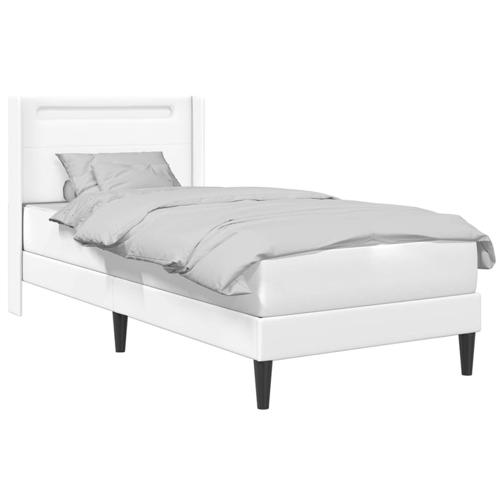 Sengestel med LED-lysstrimler Hvid 90 x 190 cm Kunstlæder