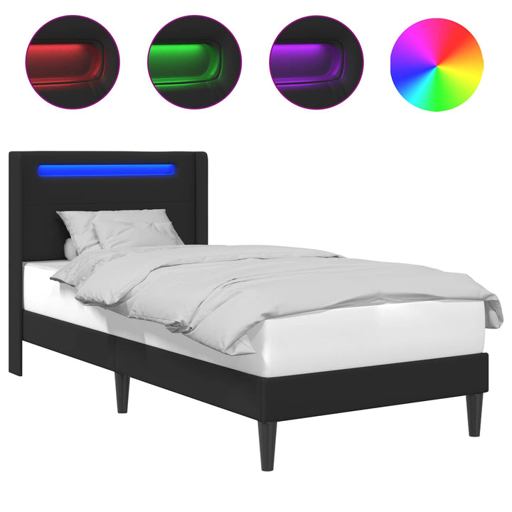 Sengestel med LED-lysstrimler Sort 90 x 200 cm Kunstlæder