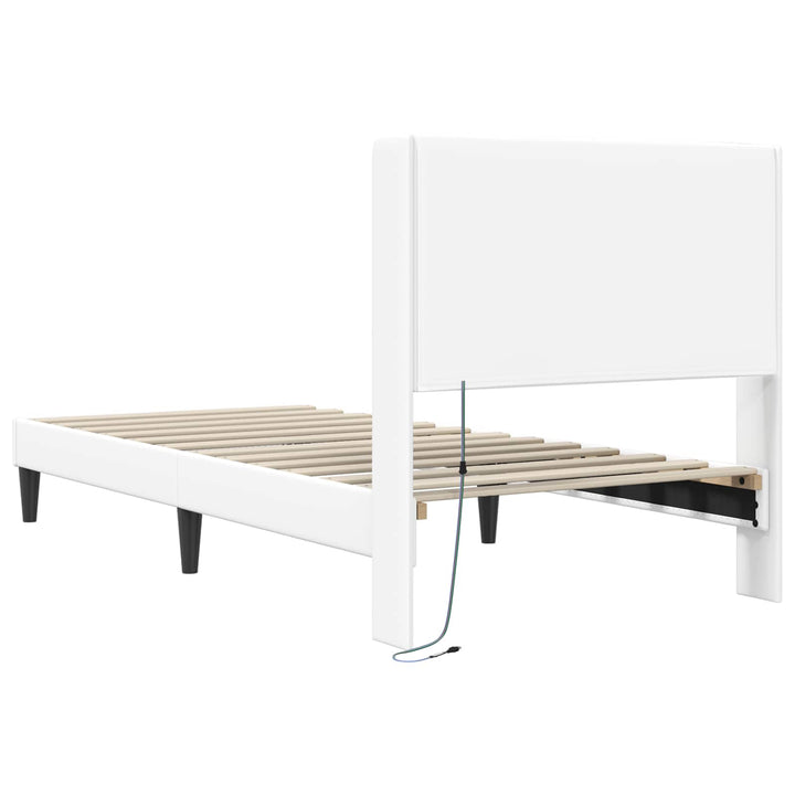 Sengestel med LED-lysstrimler Hvid 90 x 200 cm Kunstlæder