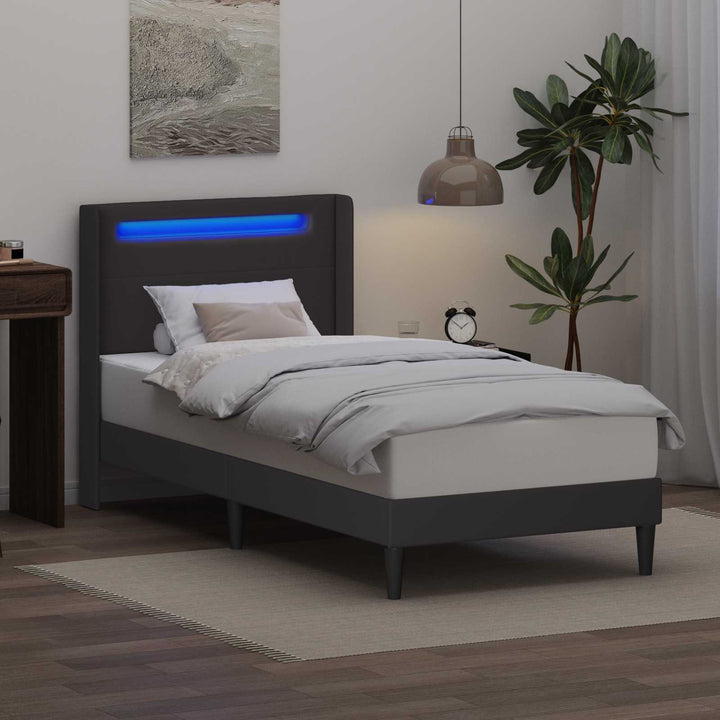 Sengestel med LED-lysstrimler Grå 100 x 200 cm Kunstlæder