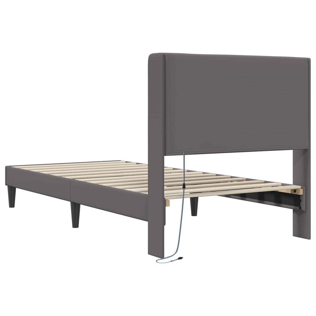 Sengestel med LED-lysstrimler Grå 100 x 200 cm Kunstlæder