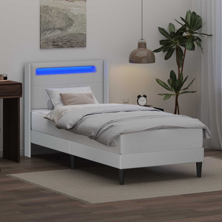 Sengestel med LED-lysstrimler Hvid 100 x 200 cm Kunstlæder