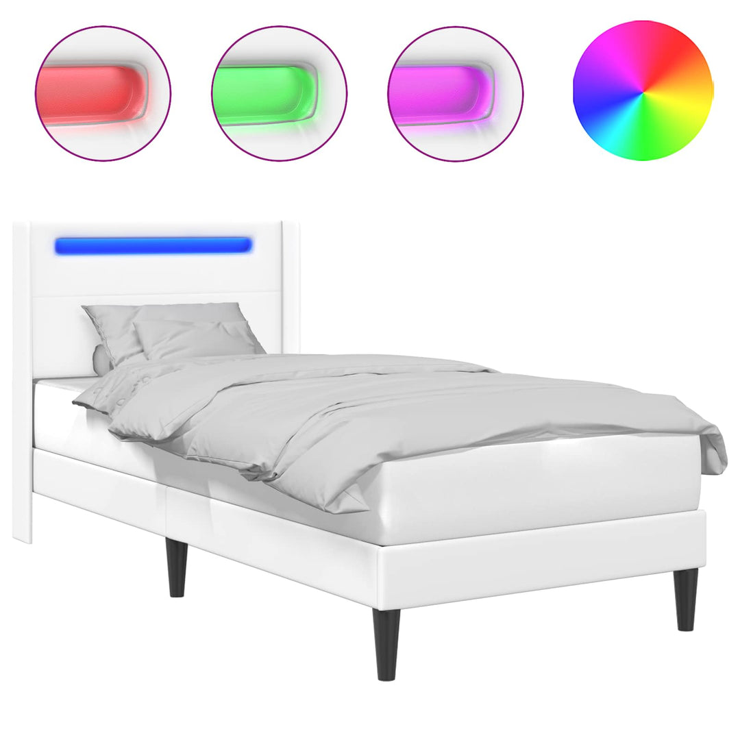 Sengestel med LED-lysstrimler Hvid 100 x 200 cm Kunstlæder